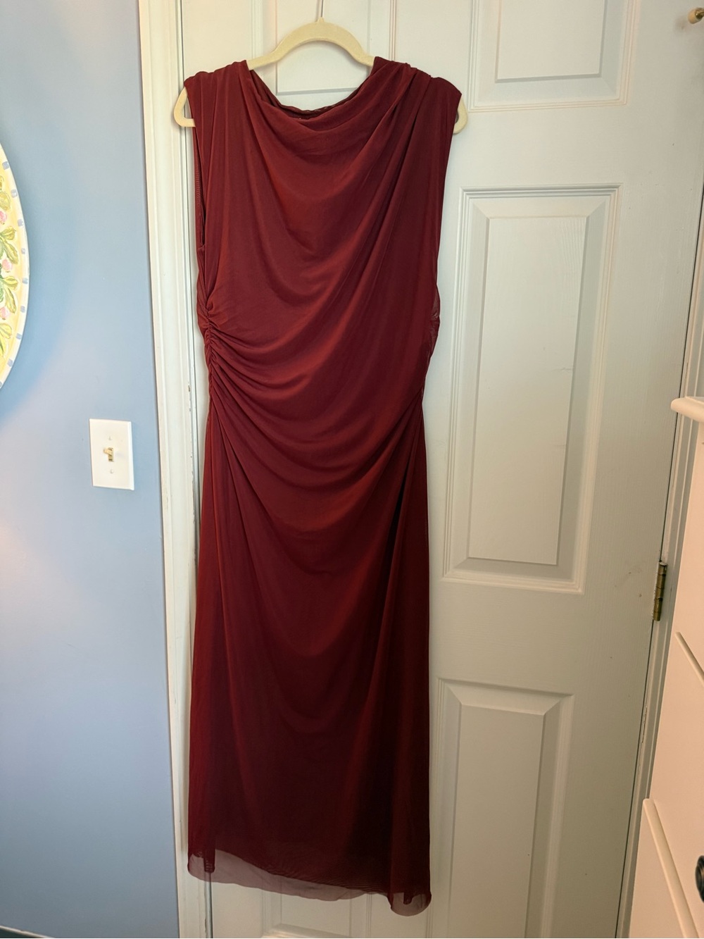 NWT & Other Stories Burgundy Mesh Draped Women’s Midi Dress